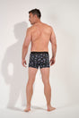General view of a men model wearing HO black print modal/viscose/tencel Boxer Briefs