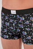 Close-up view of a men model wearing HO black print modal/viscose/tencel Boxer Briefs