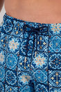 Close-up view of a men model wearing HO blue print  Beach Boxer