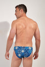 Back view of a men model wearing HO blue print  Swim Micro Briefs