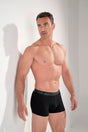 General view of a men model wearing HO blue print/black/black cotton Boxer Briefs 3p