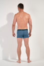 General view of a men model wearing HO blue print/black/black cotton Boxer Briefs 3p