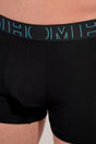 General view of a men model wearing HO blue print/black/black cotton Boxer Briefs 3p
