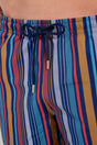 Close-up view of a men model wearing HO multicolor stripes  Beach Boxer