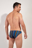 Back view of a men model wearing HO multicolor stripes  Swim Micro Briefs