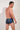 Back view of a men model wearing HO multicolor stripes  Swim Trunk