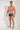 Full-body view of a men model wearing HO multicolor stripes  Swim Trunk