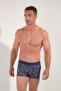 Front view of a men model wearing HO navy print  Boxer Briefs
