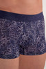 Close-up view of a men model wearing HO navy print  Boxer Briefs
