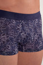 Close-up view of a men model wearing HO navy print  Boxer Briefs