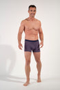 Full-body view of a men model wearing HO red print modal/viscose/tencel Comfort Boxer Briefs