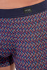 Close-up view of a men model wearing HO red print modal/viscose/tencel Comfort Boxer Briefs