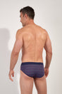Back view of a men model wearing HO red print modal/viscose/tencel Comfort Briefs
