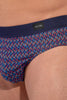 Close-up view of a men model wearing HO red print modal/viscose/tencel Comfort Briefs