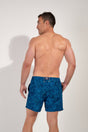 Back view of a men model wearing HO blue print  Beach Boxer