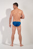 General view of a men model wearing HO blue print  Swim Mini Briefs