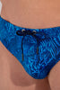 Close-up view of a men model wearing HO blue print  Swim Mini Briefs