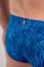General view of a men model wearing HO blue print  Swim Mini Briefs