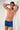Front view of a men model wearing HO blue print  Swim Shorts