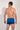 Back view of a men model wearing HO blue print  Swim Shorts