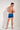 General view of a men model wearing HO blue print  Swim Shorts