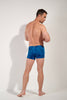 General view of a men model wearing HO blue print  Swim Shorts