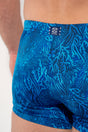 General view of a men model wearing HO blue print  Swim Shorts