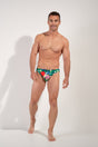 Full-body view of a men model wearing HO multico print  Swim Micro Briefs