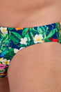 Close-up view of a men model wearing HO multico print  Swim Micro Briefs
