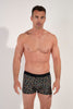 Front view of a men model wearing HO black print  Boxer Briefs