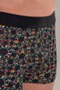 Close-up view of a men model wearing HO black print  Boxer Briefs