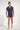 Full-body view of a men model wearing HO blue print  Tee-Shirt V Neck