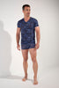 General view of a men model wearing HO blue print  Tee-Shirt V Neck