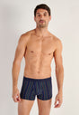 Front view of a men model wearing HO navy/navy stripes/grey cotton Boxer Briefs 3p