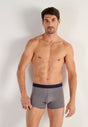 General view of a men model wearing HO navy/navy stripes/grey cotton Boxer Briefs 3p