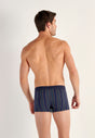 Back view of a men model wearing HO navy/navy stripes/grey cotton Boxer Briefs 3p