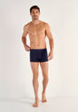 General view of a men model wearing HO navy/navy stripes/grey cotton Boxer Briefs 3p