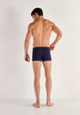 General view of a men model wearing HO navy/navy stripes/grey cotton Boxer Briefs 3p