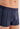 Close-up view of a men model wearing HO navy/navy stripes/grey cotton Boxer Briefs 3p