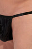 Close-up view of a men model wearing HO black  G-String