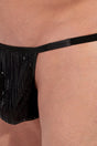 Close-up view of a men model wearing HO black  G-String
