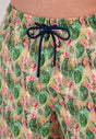 Close-up view of a men model wearing HO green print  Beach Boxer