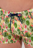 Close-up view of a men model wearing HO green print  Swim Shorts