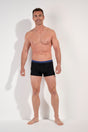 Full-body view of a men model wearing HO black/black/black cotton Boxer Briefs HO1 3p