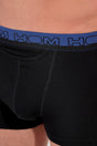 Close-up view of a men model wearing HO black/black/black cotton Boxer Briefs HO1 3p