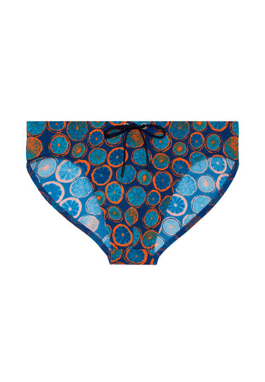 Front cutout view of HO navy print  Swim Mini Briefs