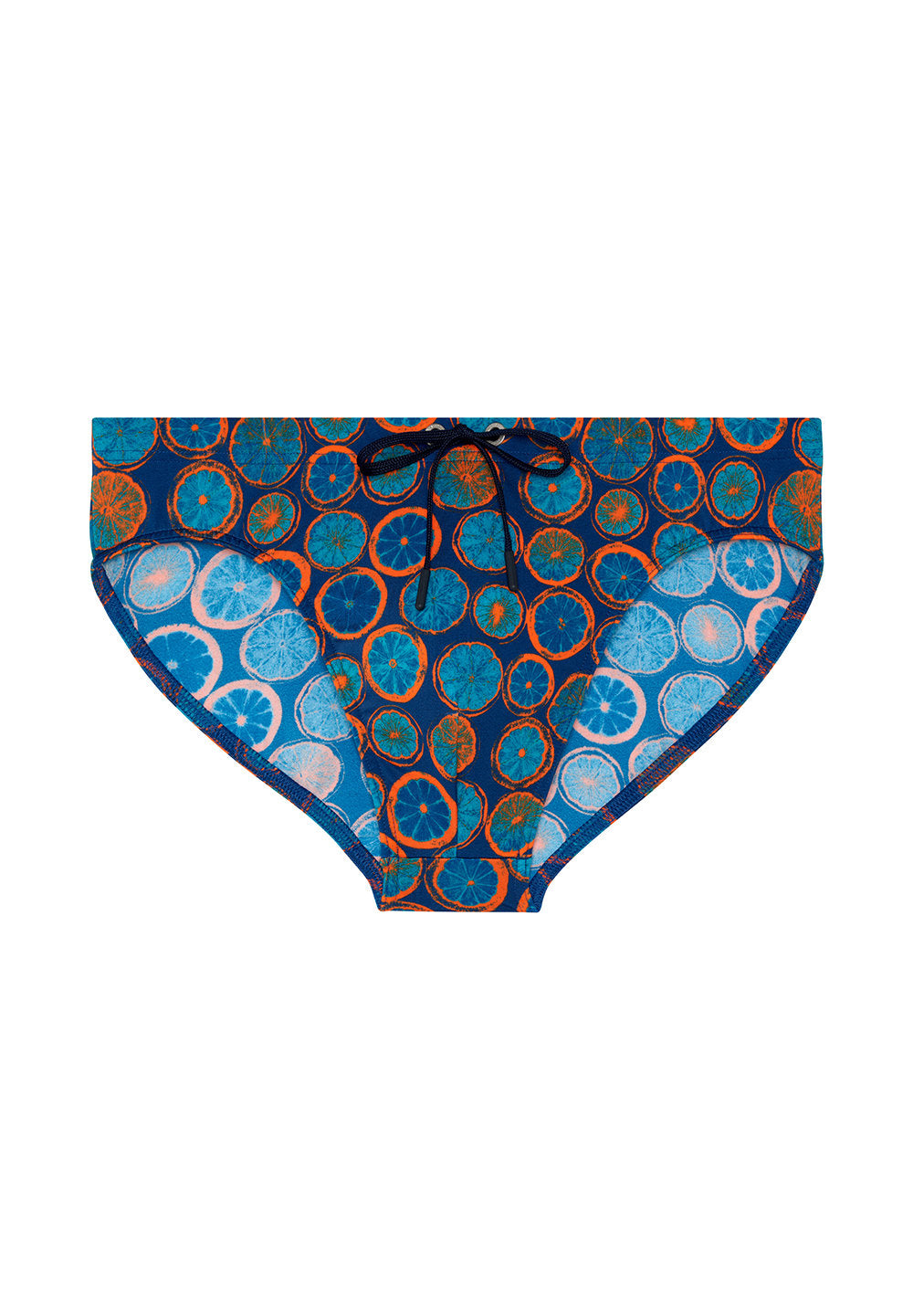 Front cutout view of HO navy print  Swim Mini Briefs