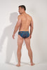 General view of a men model wearing HO navy print  Swim Mini Briefs
