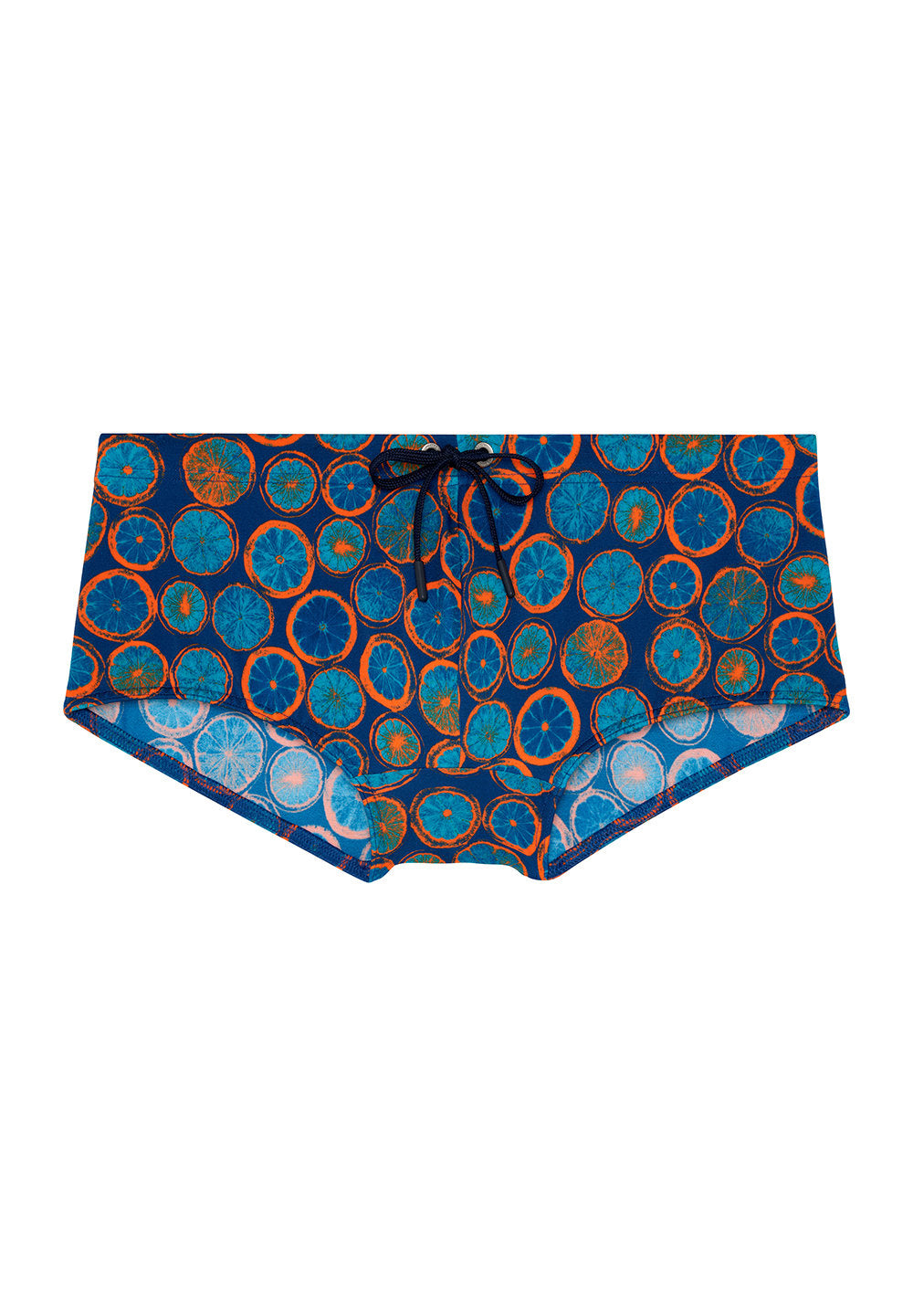Front cutout view of HO navy print  Swim Trunk