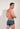 Back view of a men model wearing HO navy print  Swim Trunk